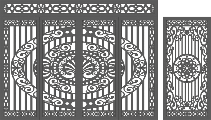 Free Plasma-Cut Iron Gate Design with Floral Medallion Patterns CDR File - Image 3