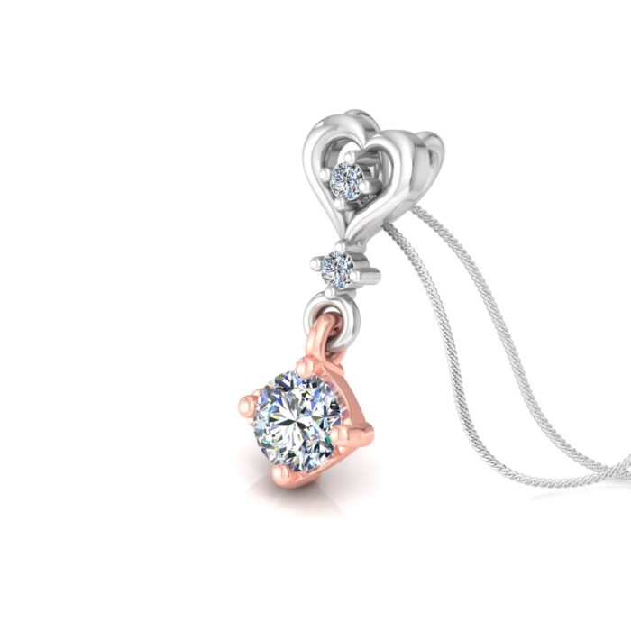 Free CAD File | Diamond Necklace Design | 3D Jewelry Rendering | Heart & Solitaire Pendant