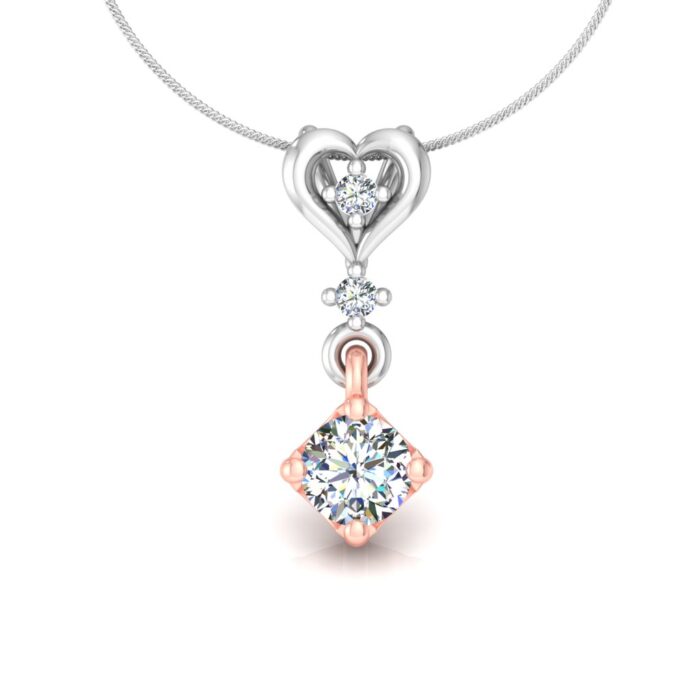 Free CAD File | Diamond Necklace Design | 3D Jewelry Rendering | Heart & Solitaire Pendant - Image 2