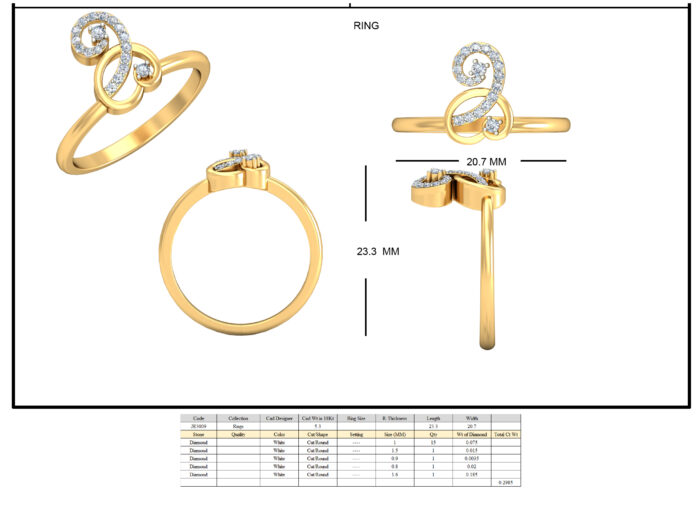 Exquisite Gold  Diamond Ring - Free CAD Jewelry Rendered Design - Image 5
