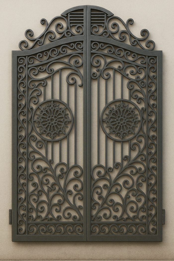 Free Plasma-Cut Iron Gate Design with Floral Medallion Patterns CDR File - Image 3