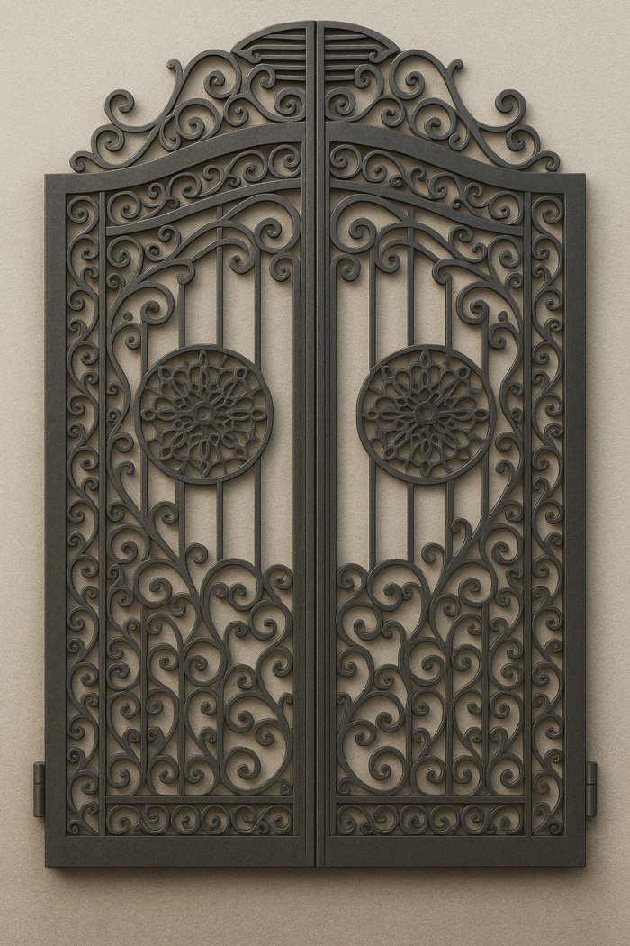 Free Plasma-Cut Iron Gate Design with Floral Medallion Patterns CDR File