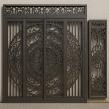 Free Plasma-Cut Iron Gate Design with Floral Medallion Patterns CDR File