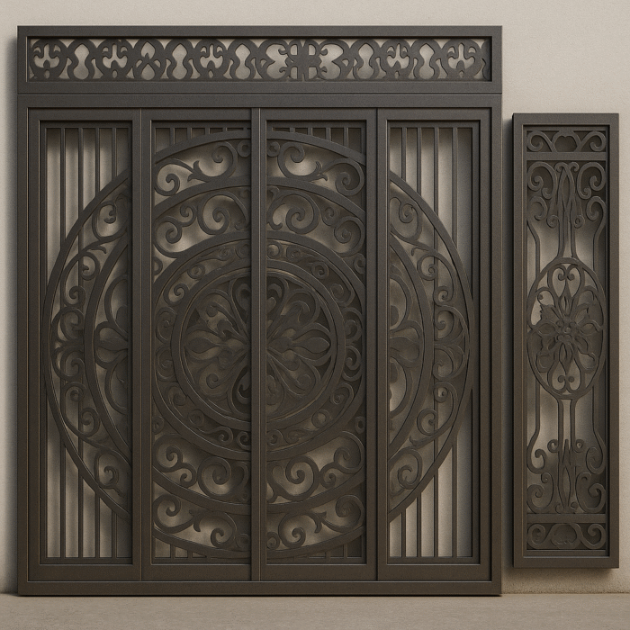 Free Plasma-Cut Iron Gate Design with Floral Medallion Patterns CDR File