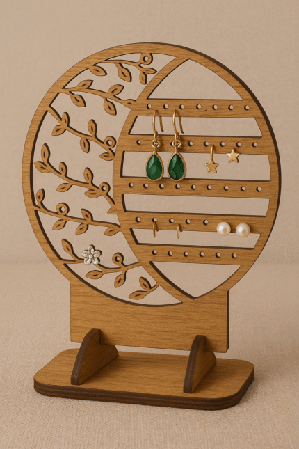 Round Laser Cut Earring Holder Stand | Decorative Jewelry Organizer DXF File for Wood & Acrylic