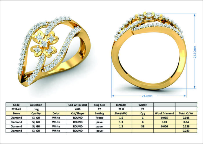 Free CAD Ring Design –  Floral Diamond Gold Ring 3D Model for Jewelry Design & Casting - Image 5