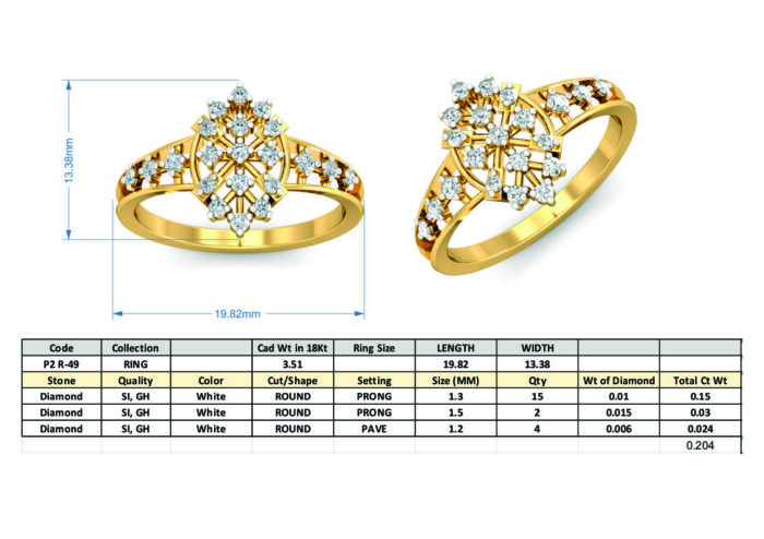 Free CAD Ring Design – Geometric  Diamond Gold Ring 3D Model for Jewelry Design & Casting - Image 5