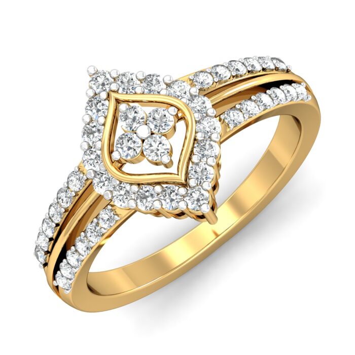 Free CAD Ring Design - Elegant Diamond Floral Gold Ring 3D Model for Jewelry Rendering & Casting