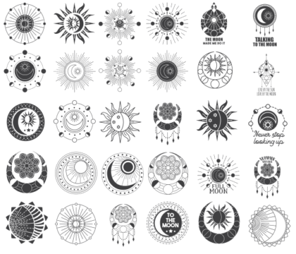 Moon Phases & Celestial Mandala Vector Set – Sun Moon Boho Line Art SVG, AI, EPS, PNG Free Download